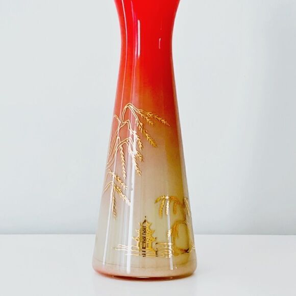 VINTAGE Bartlett Collins Japanese Bud Vase Coral Orange Pink Ombré - Picture 3 of 11